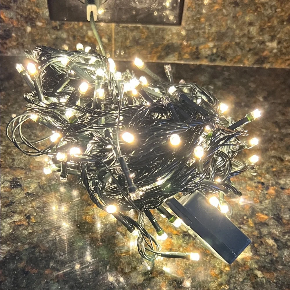 Like New 75' Warm MINI LED White Lights in Green String with 7 Control Functions